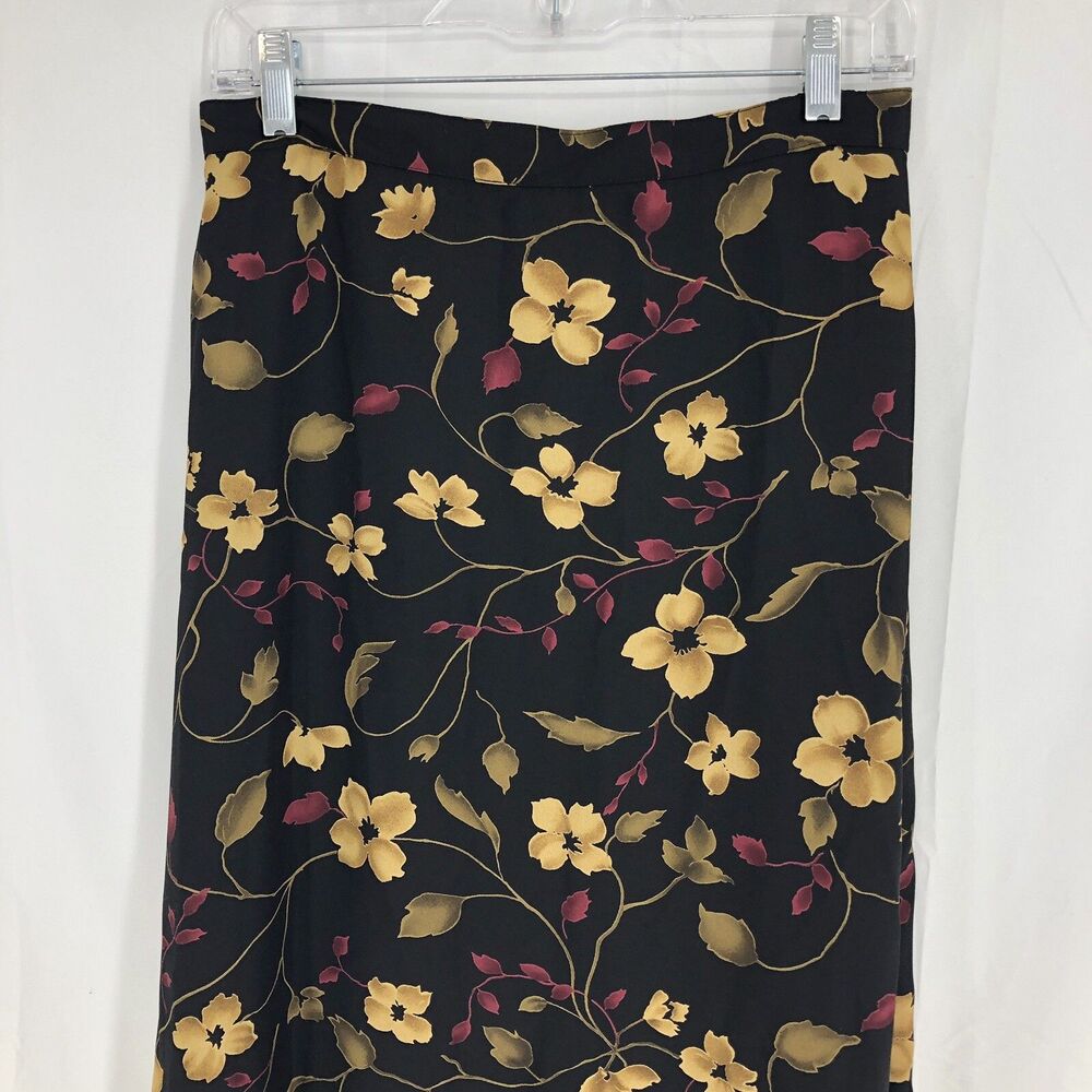 AGB Byer California Black Floral Elastic Waist Maxi Skirt Medium USA